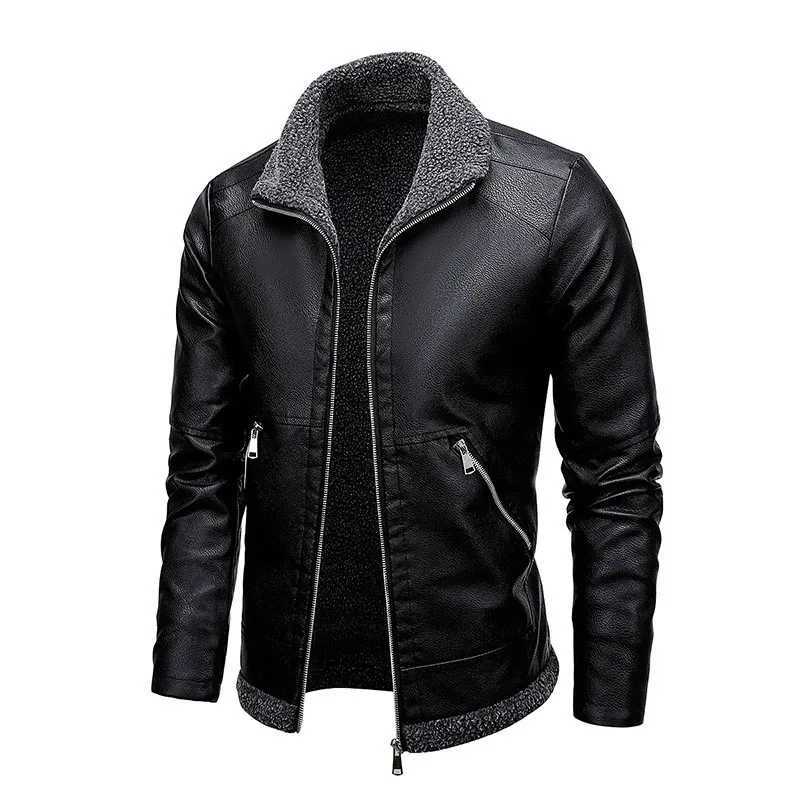 New Mens Leather Jackets Autumn Winter Slim High Quality Motorcycle PU Jacket Man Business Fleece Warm Black Leather Coats W251023