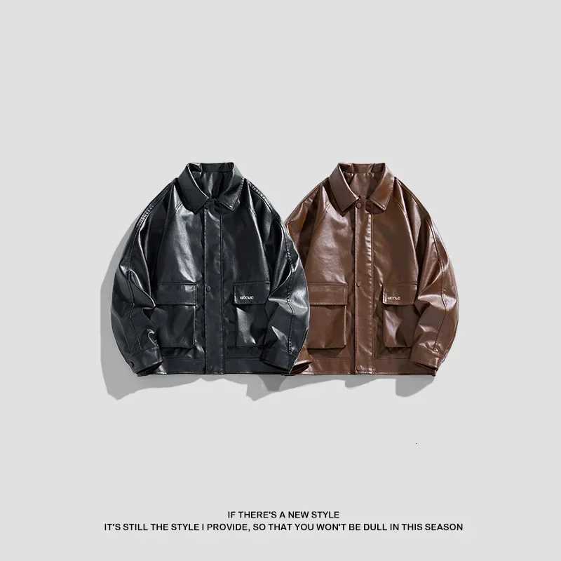 Mens Outdoor Fashionable Casual Handsome Leather Jacket Retro Motorcycle Comfortable Breathable Multi functional Leather Jacket W251023