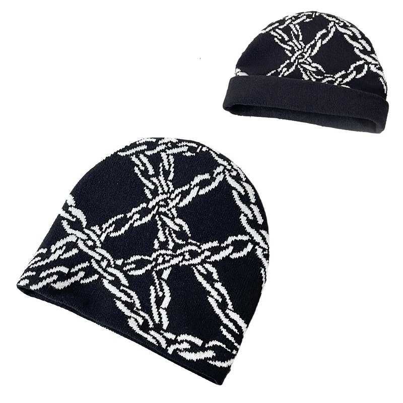 Y2K Chain Print Knit Beanie for Men Women Winter Warm Stretchy Ski Hat Soft Sports Skull Cap for Running Hiking Travel SnowXJ251023