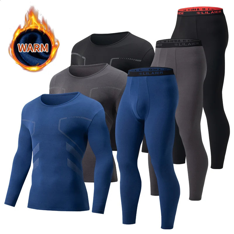2piece Autumn And Winter Mens Casual Sports Fashionable Warm Base Shirt Comfortable Slimming Fitness Running Round Neck Set 251023