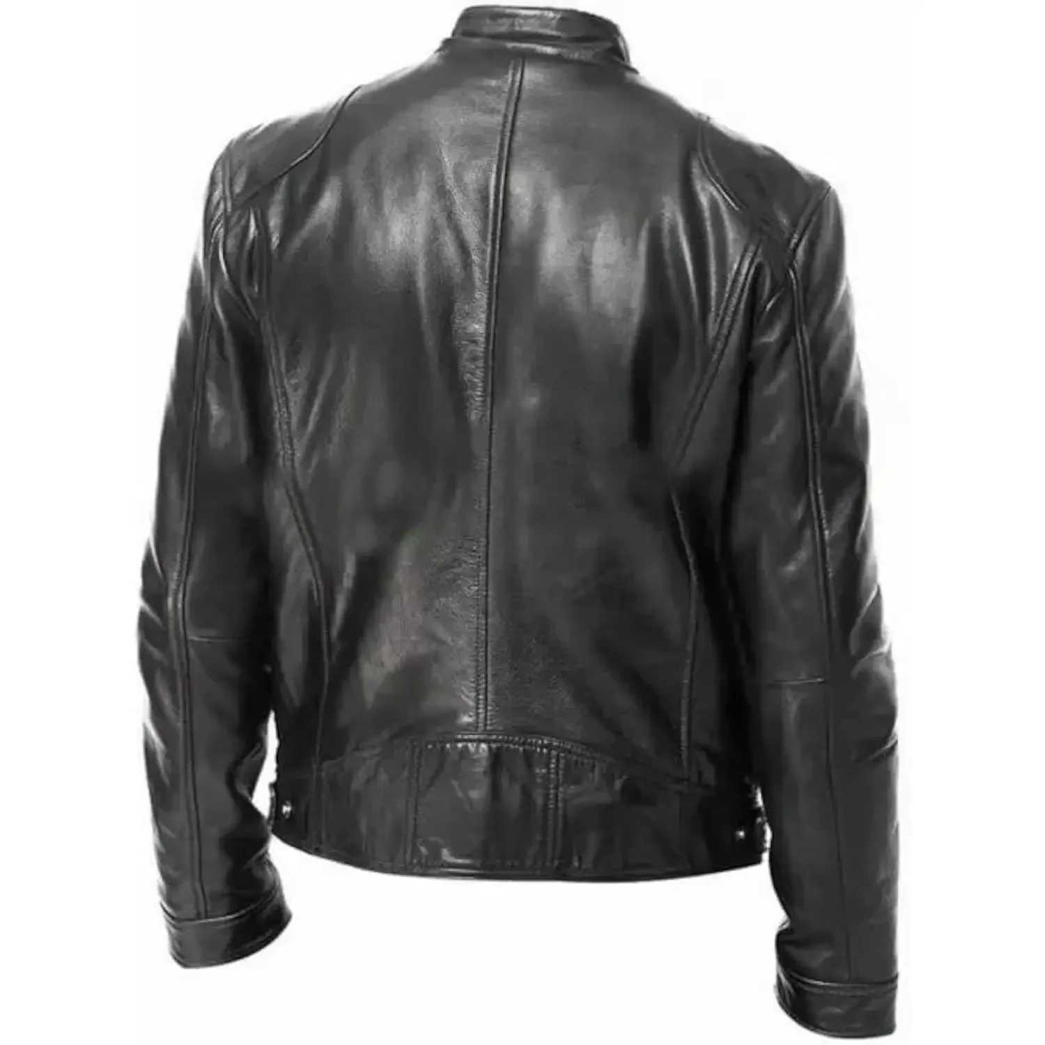 Slim Fit Retro Faux Leather Male Leather Jacket Cafe Racer Brand Mens Jackets Fashion Motorcycle Leather Coat Mens Clothing W251023
