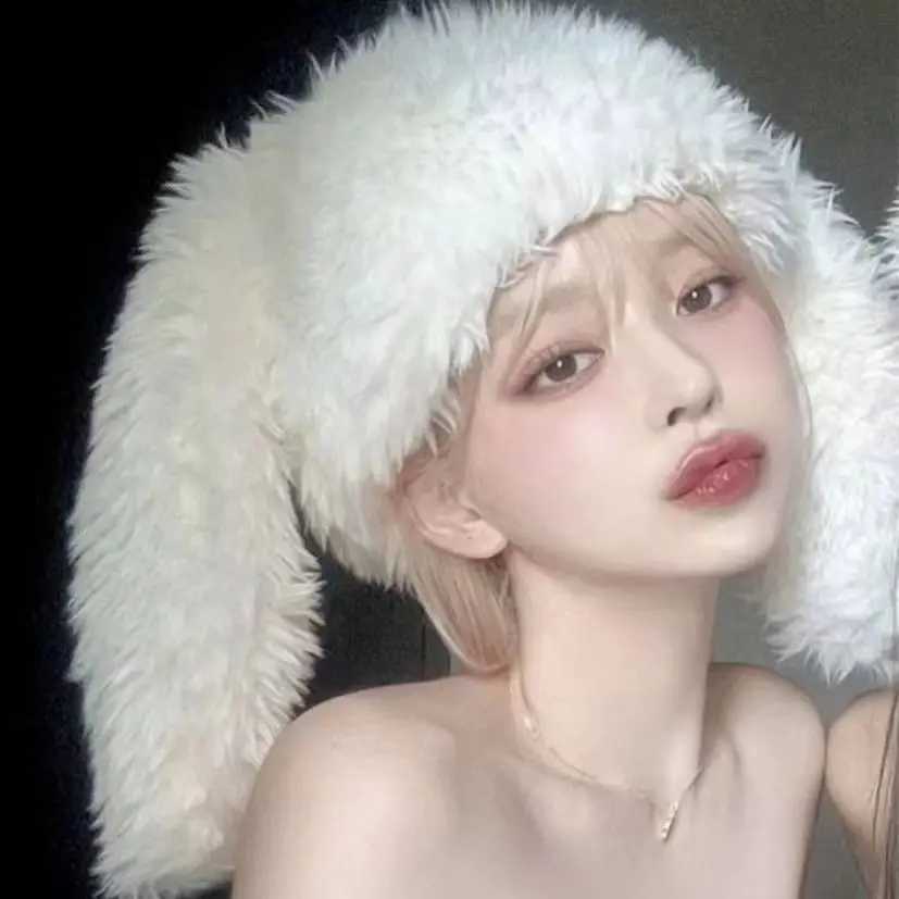 Y2k Rabbit Ears Plush Hats Cute Girls Winter Beanie Pullover Cap Women Lolita Thickened Warm Funny Party Photography Fleece HatsXJ251023