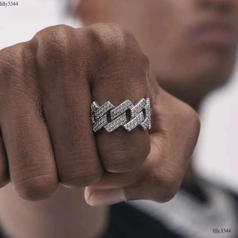 Custom Moissanite Cuban Ring S Sier with 2rows Hip Hop Mens White Gold Plated Vvs Dia Rings