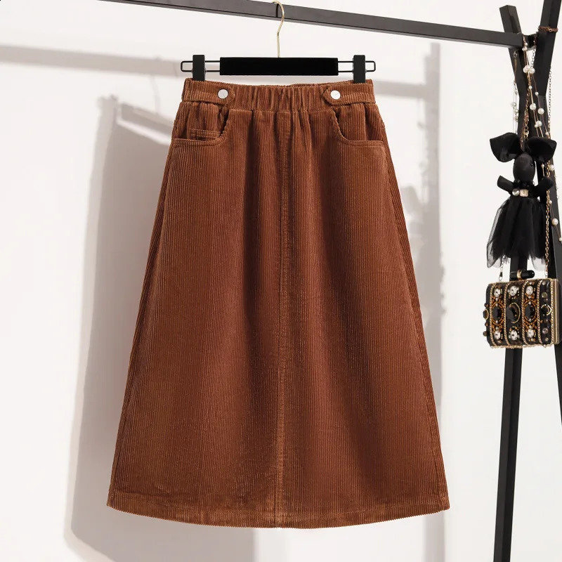Plus Size High Waist Oversized Corduroy A Line Skirt for Women MidLength Vintage Style Pockets Elegant Autumn Fashion plus 251022