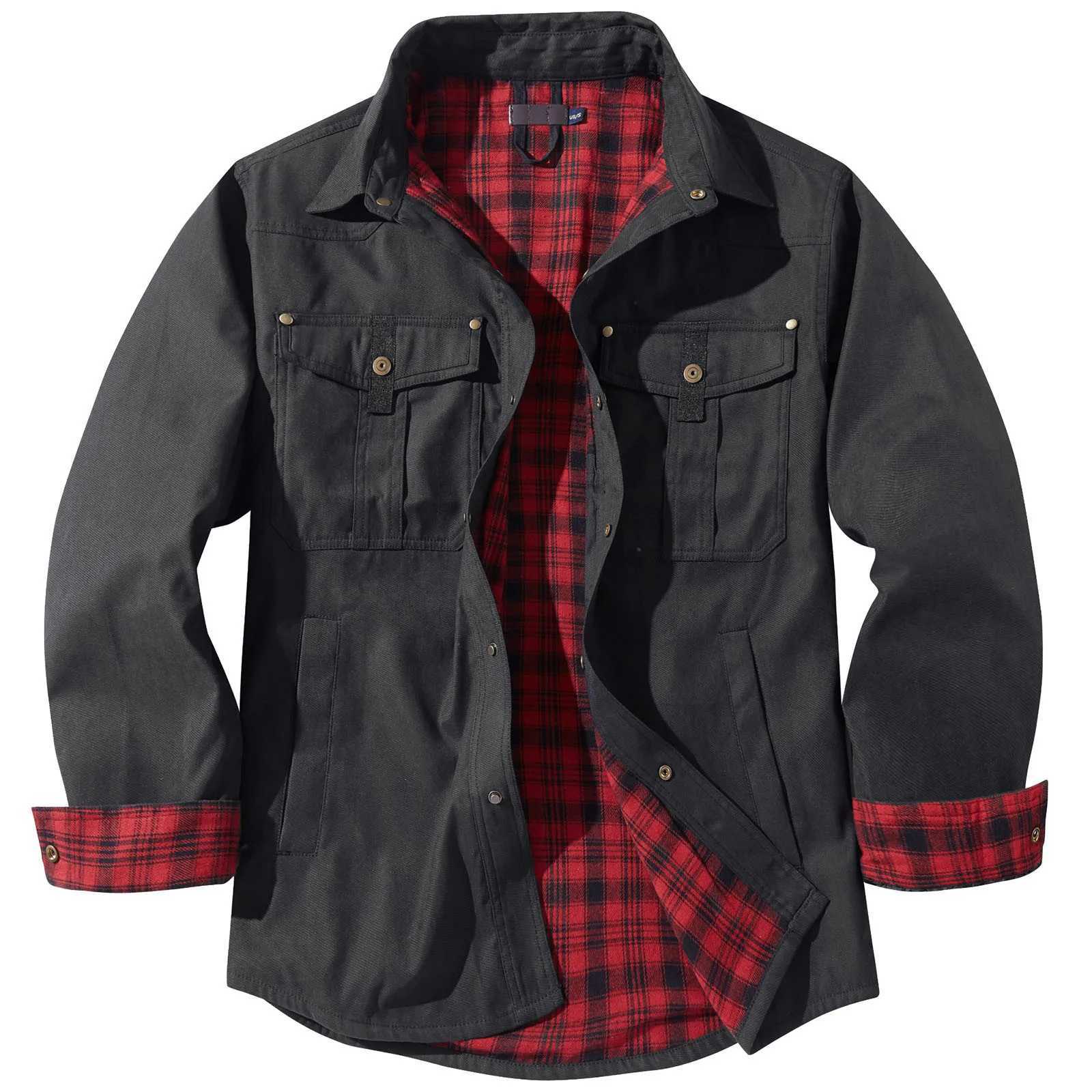 Mens Plus Size Lapel Plaid Flannel Casual Jacket European And Retro Foreign Trade Winter Warm Thickened Solid Color Jacket W251023