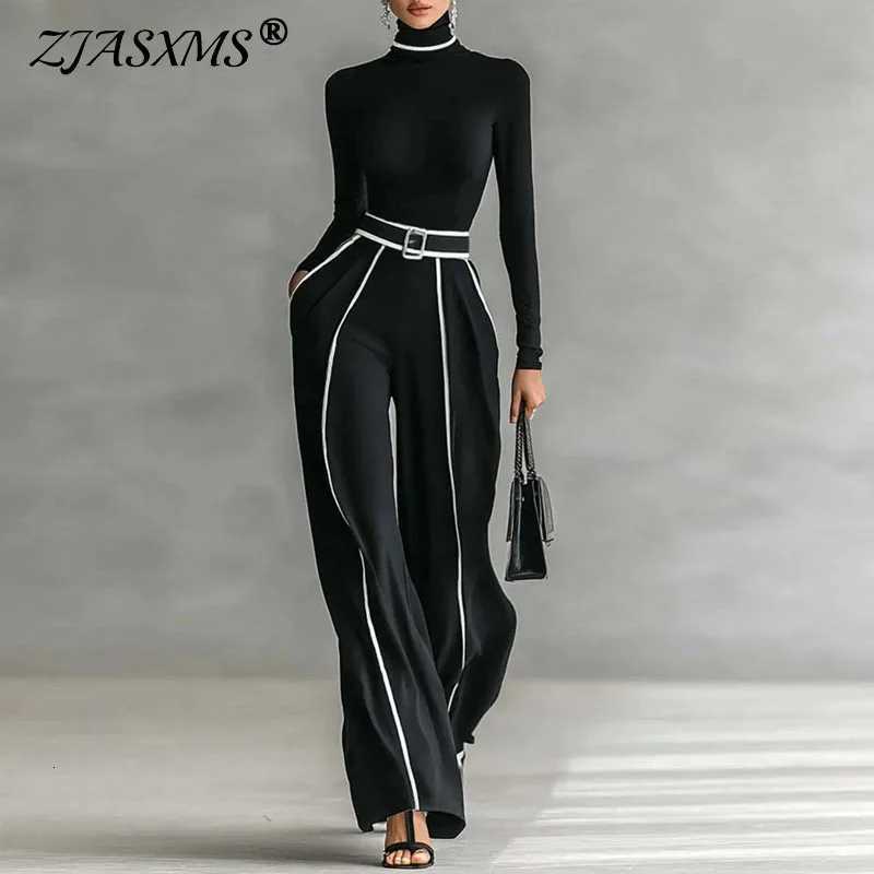 Winter Turtleneck Long Sleeve 2 Piece Sets Retro Solid Slim Top PulloverWide Leg Pant Suits Fall Contrast Color Straight OutfitT251022