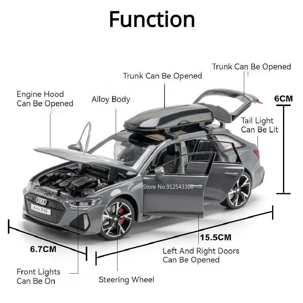 132 RS6 Car Model Toy Simulation Alloy Diecast Doors Opened Sound Light Shock Absorption Vehicle Models Ornaments Child GiftsT251023