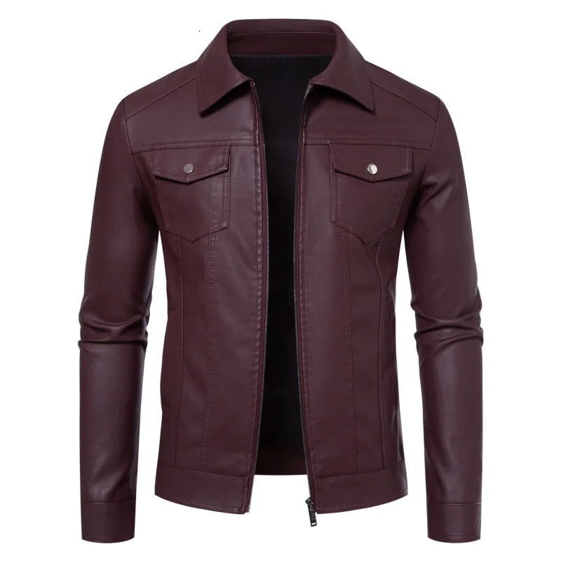 Spring Autumn Motorcycle Leather Jacket For Men Slim Fit Handsome Coat Plus Size Business Casual Lapel Windproof 251015