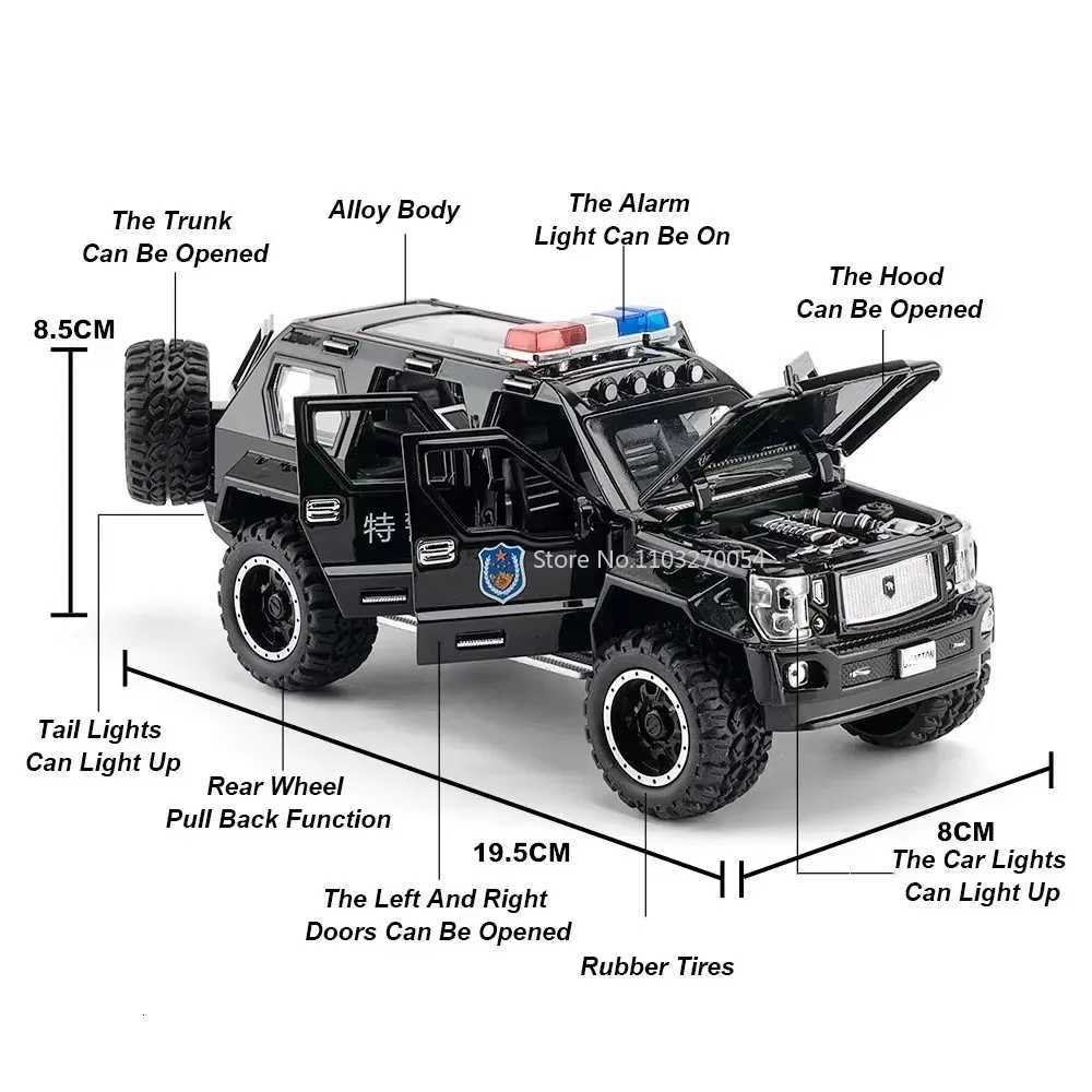 124 YWK Police Car Alloy Diecast GP Models Toys Doors Opened Sound Light Pull Back Miniature Models Collectible Ornaments GiftsT251023