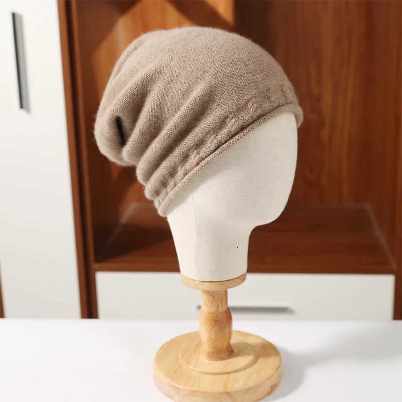 100 Pure Wool Womens Knitted Beanie Autumn Winter Warm Soft Pullover Crimping Cap Korean Fashion Elegant Slouch SkulliesXJ251023