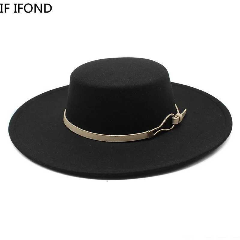 Solid Color Wool Felt Fes Jazz 2022 Winter Warm 10CM Wide Brim Flat Top Hats British Sty Church HatsW251023