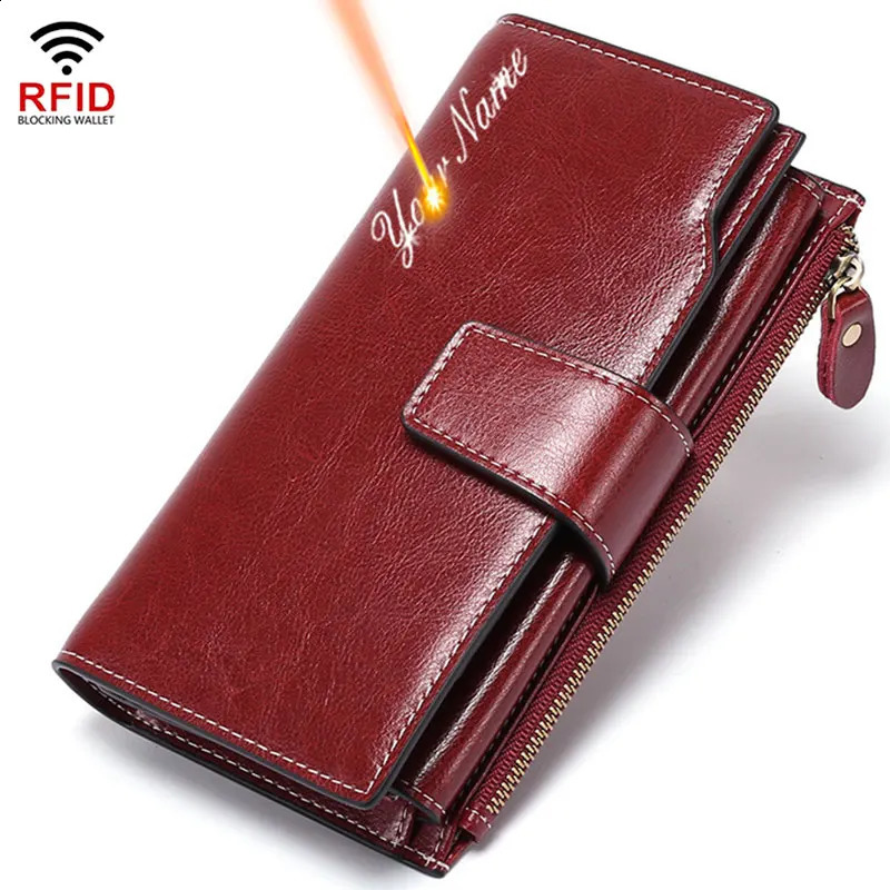 2024 Rfid Long Women Wallets Clutch Zipper Coin Pocket Female Print Wallet Quality Card Holder Genuine Leather Women Purse251023