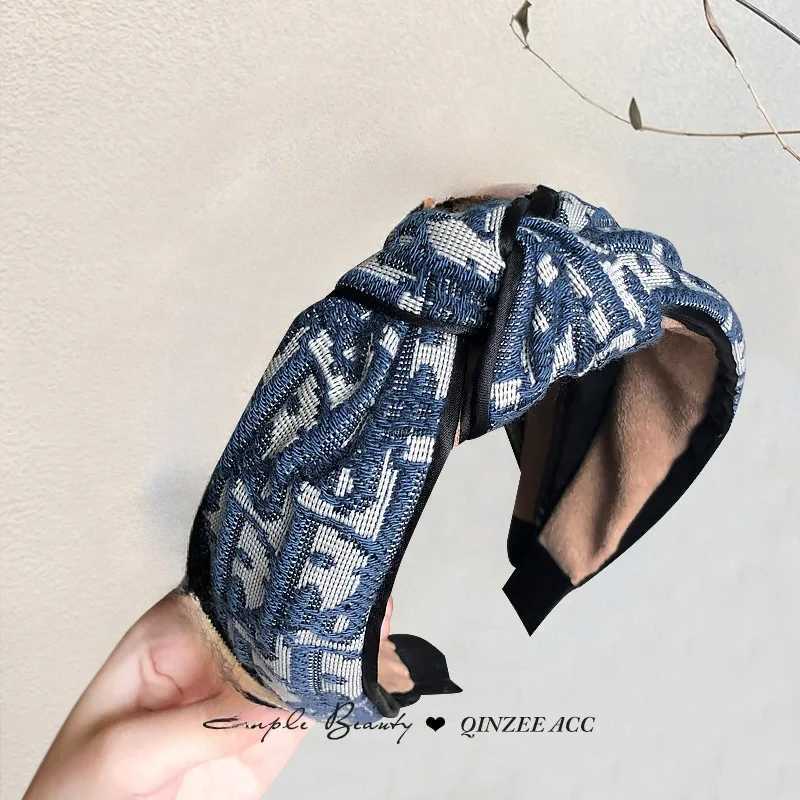 Fashion Vintage Fabric Haiand Denim Color Vintage Heaear for Wen High Crown Design Simple Hair Accories New Arrival Y251023