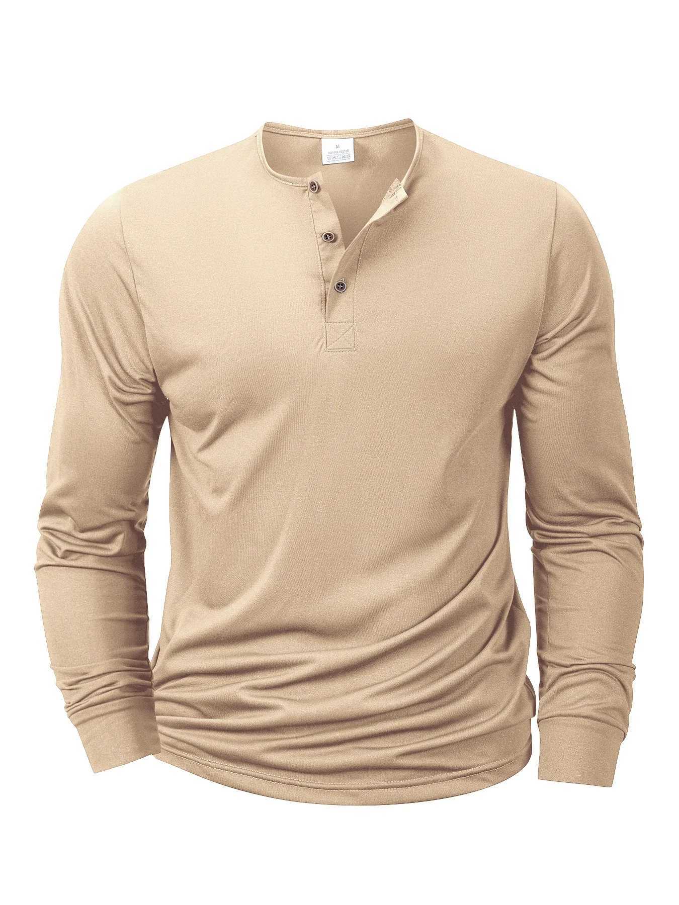 New Mens Henley Tshirts Long Sleeve Basic Casual Band Collar T Shirts Comfortable Soft Pullover Tops Male TeeXJ251023