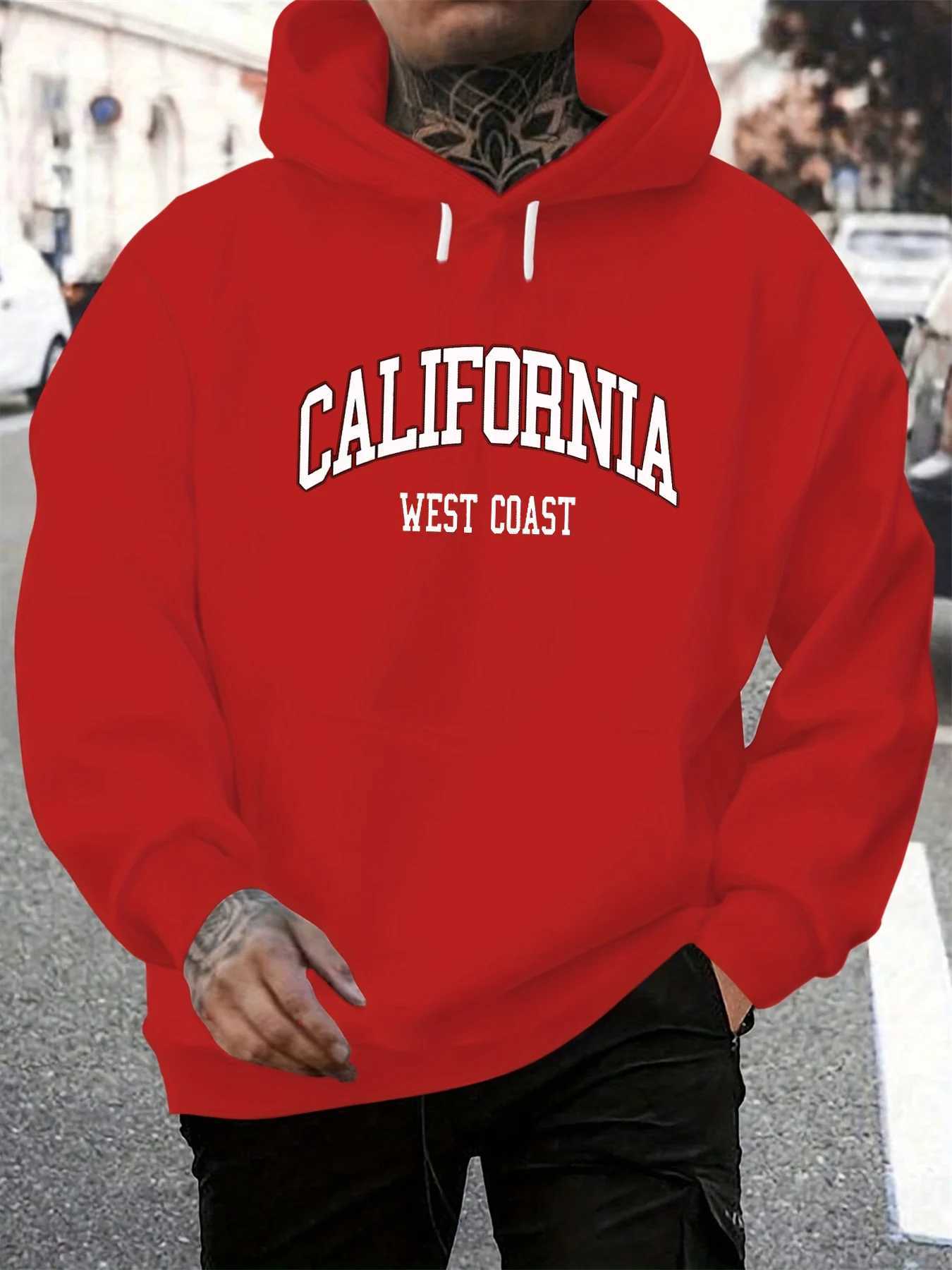 Mens AutumnWinter Casual Fashion Loose Hoodie California West Coast Letter Printed Long Sleeve Warm HoodieT251023