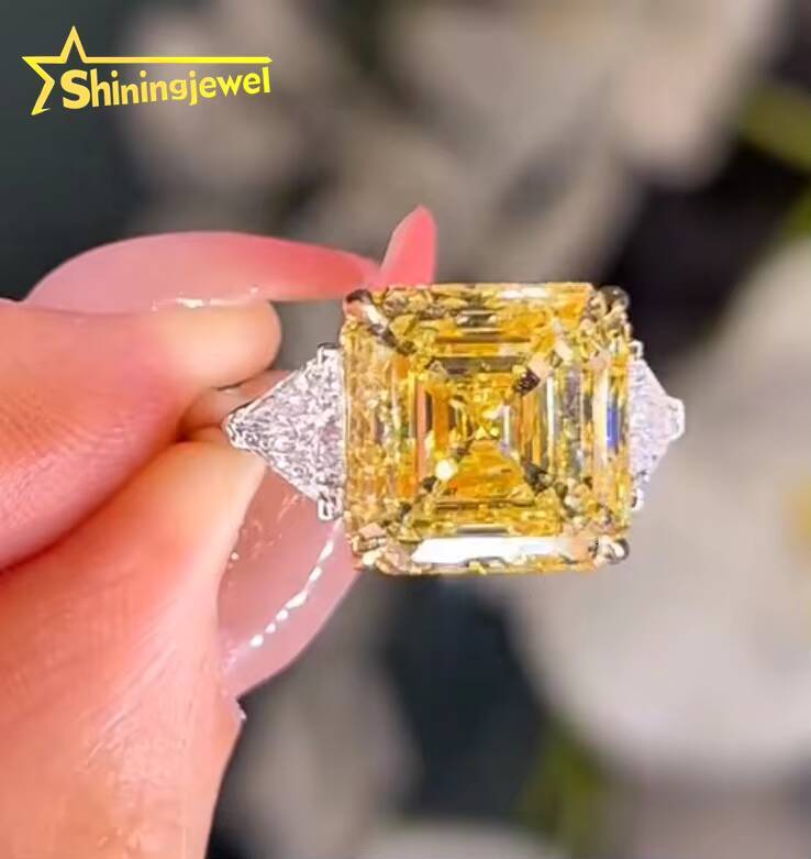 IGI Certificate 10k Solid Gold Yellow Asscher Cut Wedding Engagement Lab Grown Diamond Ring for Women