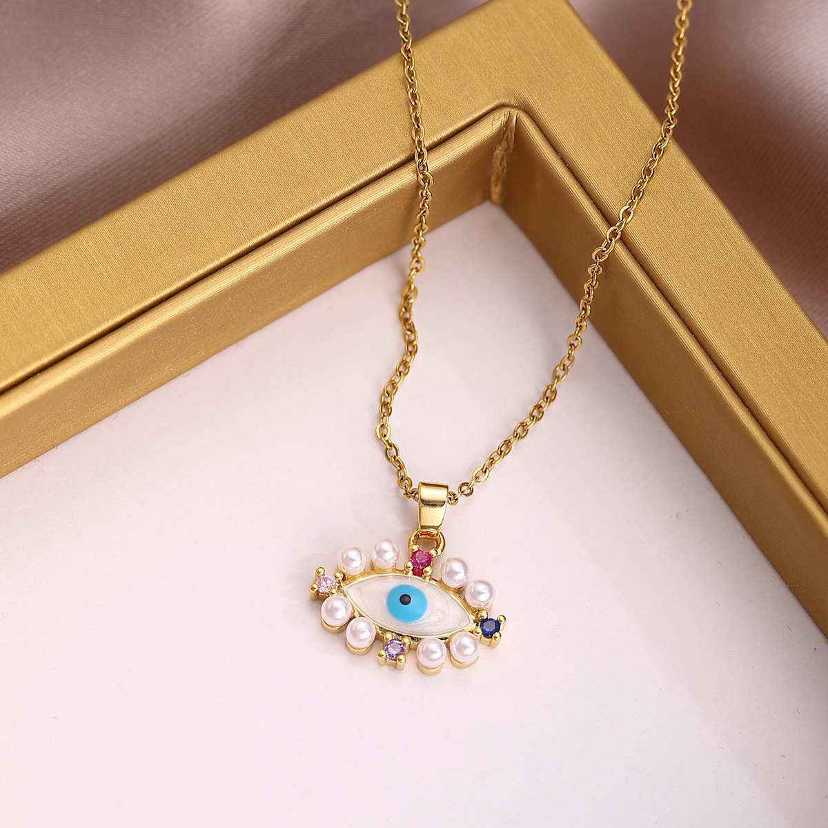 Gold necklace Designer necklace Colored Blue Eyes Devil's Eye Pearl 18k Gold Plated Diamond Drip Oil Pendant Necklace Clavicle Chain necklace for