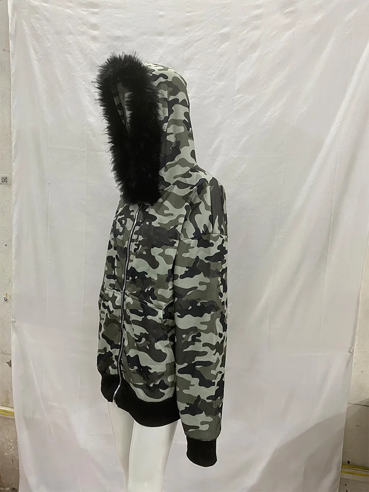 Winter Camouflage Pattern Hoodie womens Warm Fluffy Fur Collar sweatshirt Casual Trendy Hooded zipup woman clothing 251022