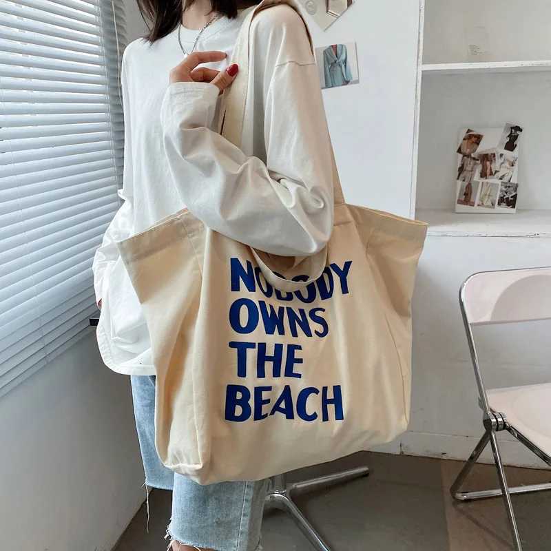 Womens Canvas Handbag Simple Designer Shoulder Bag Lazy Style Female Letter Print Large Capacity Shopper Canvas Tote Bag 2022L251023