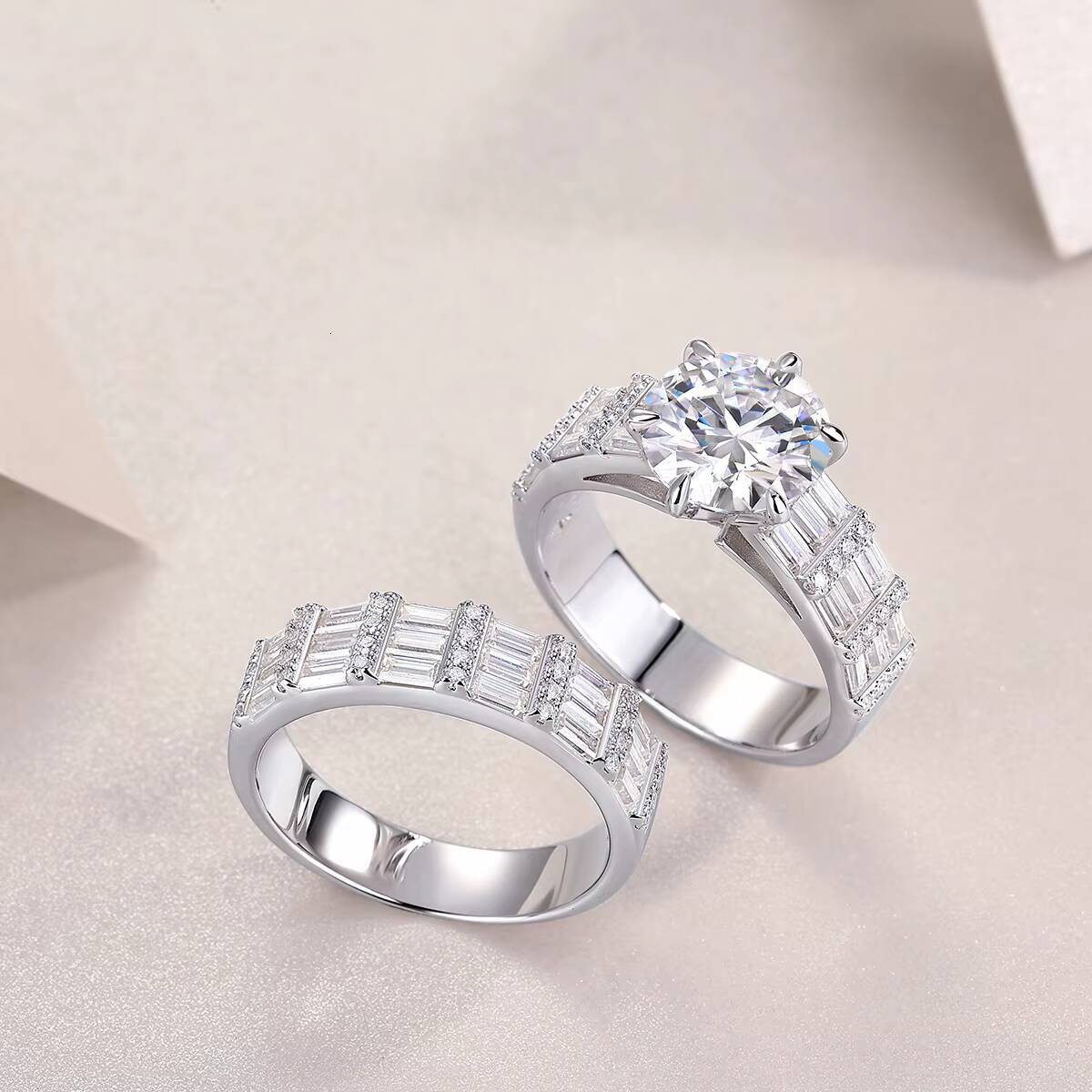 Zanlong 14883 Eternity Band 3ct Main Stone New Design 925 Sterling Silver 18K Gold Plated Moissanite Ring Set