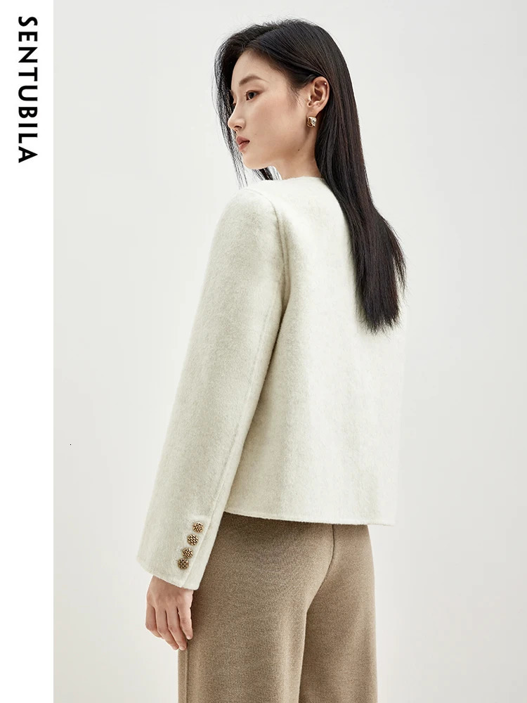 SENTUBILA Cropped Woolen Jacket Women Elegant Wool Blend Short Winter Coat Long Sleeve Doublefaced Outerwear W34O49414 251020