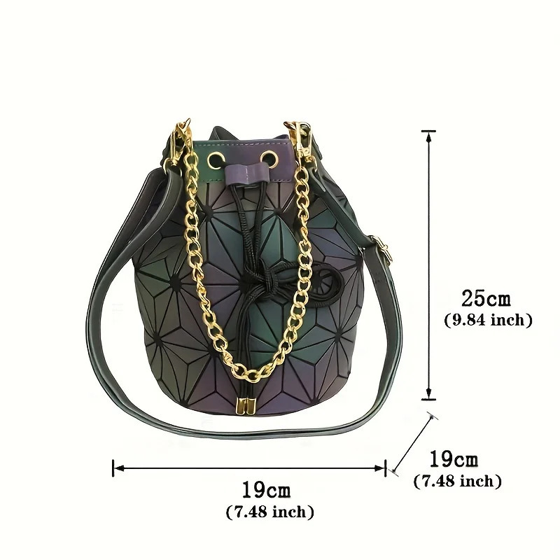 Women Bag Geometry Saser Plain Folding Bucket Bags Luminous Handbags Ladies Casual Tote Bao Drawstring Crossbody Bolsas 251018
