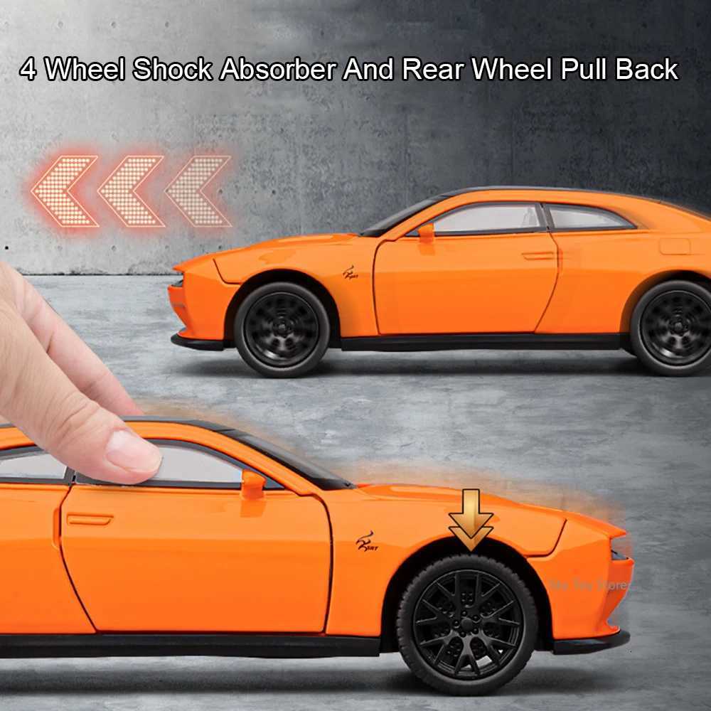 132 Challenger SRT Charger Diecast Alloy Sports Car Model Toys Doors Opened Sound Light Pull Back Vehices for Kids Friend GiftT251023
