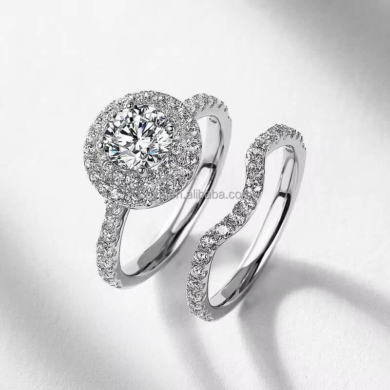 POYA Classic 1CT Moissanite Wedding Ring S925 Pure Silver Engagement Couple Ring Romantic Jewelry Gifts Parties Anniversaries