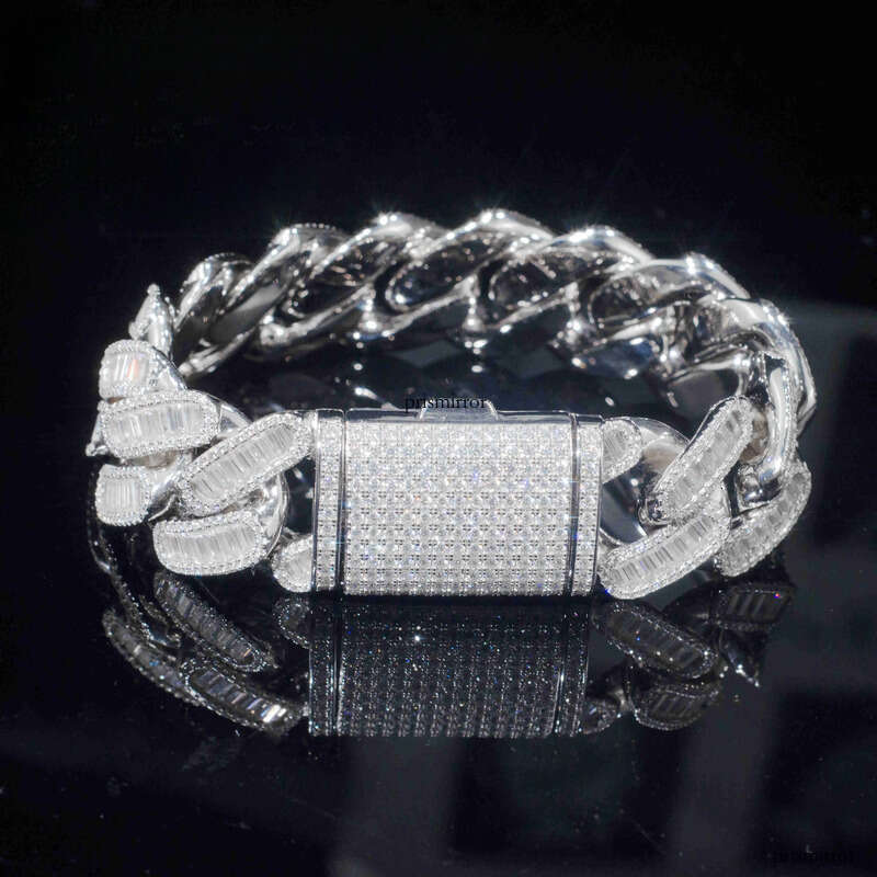 Custom Vvs Iced Out Baguette Moissanite Dia Cuban Link Chain Hip Hop Bracelet 14K Gold Sier Fine Jewelry Men 6mm 8mm 10mm