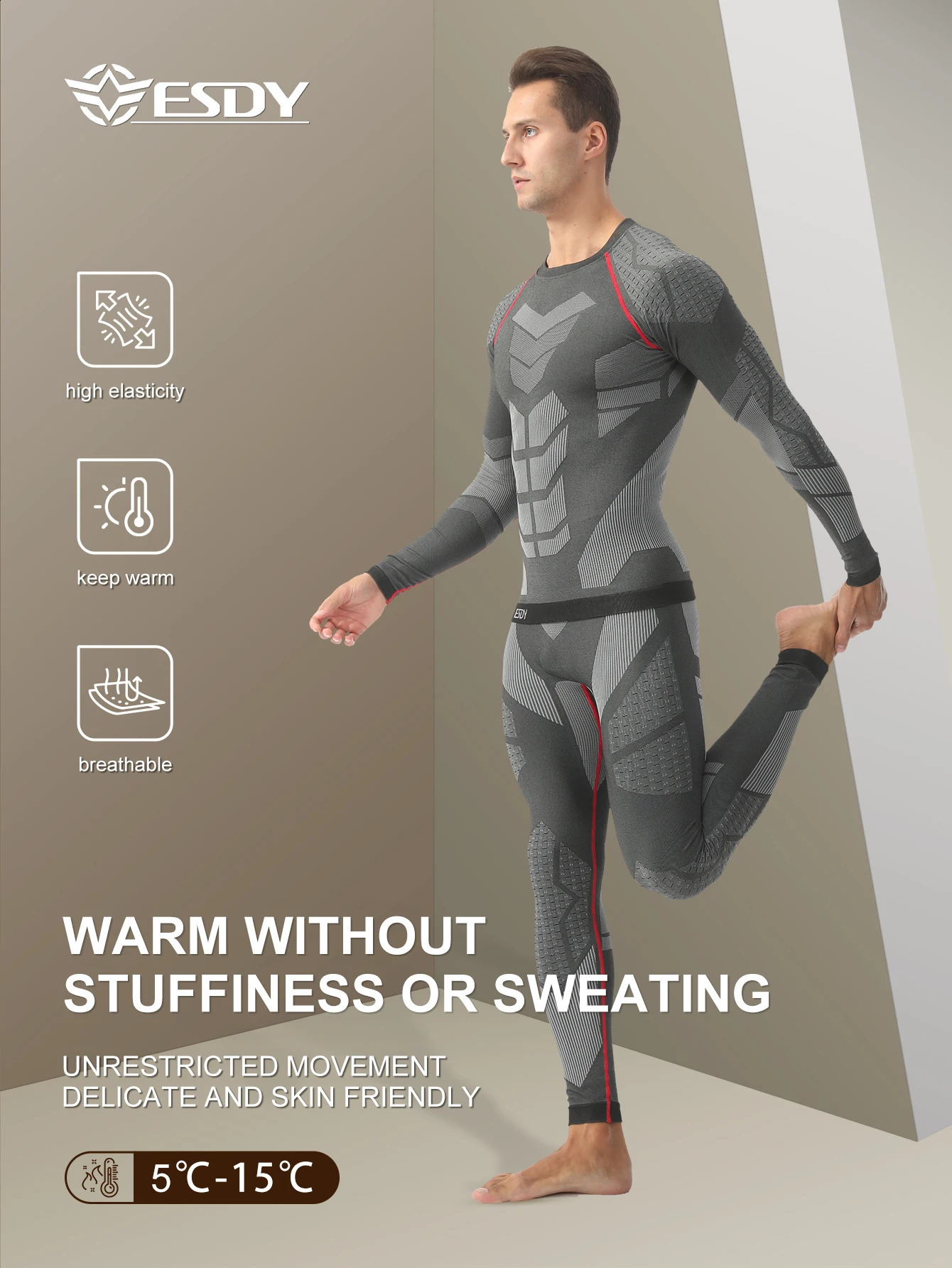Esdy 1 Set of Mens Sports Compression Thermal Suit Winter LongSleeve Long Pants Breathable HighElastic ColdProof Outdoor Sp 251023