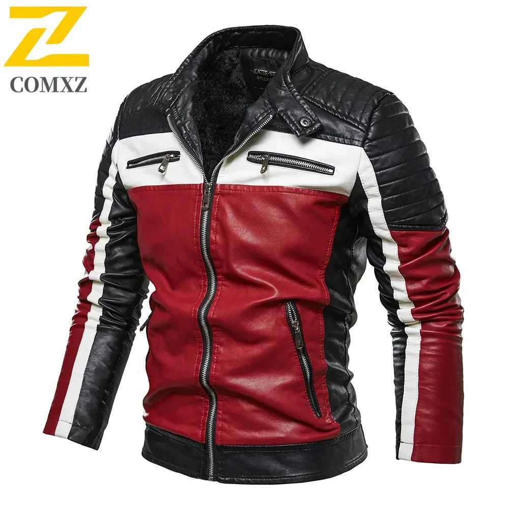 Men Yellow PU Leather Jacket Patchwork Biker Jackets Casual Zipper Coat Male Motorcycle Jacket Slim Fit Fur Lined Outwear Coat W251023