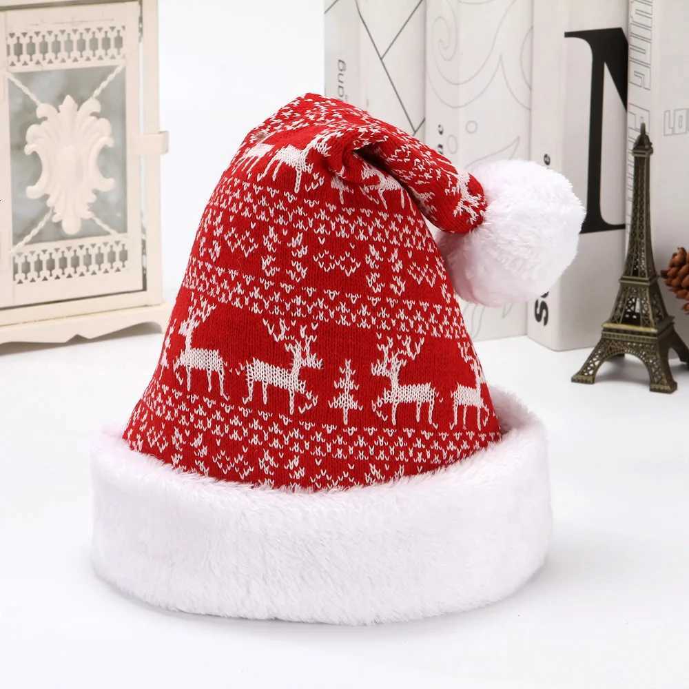 3040cm New Deer Knitted Wool Thick Plush Christmas Hat Adult Santa Claus Hat Christmas DecorationXJ251023