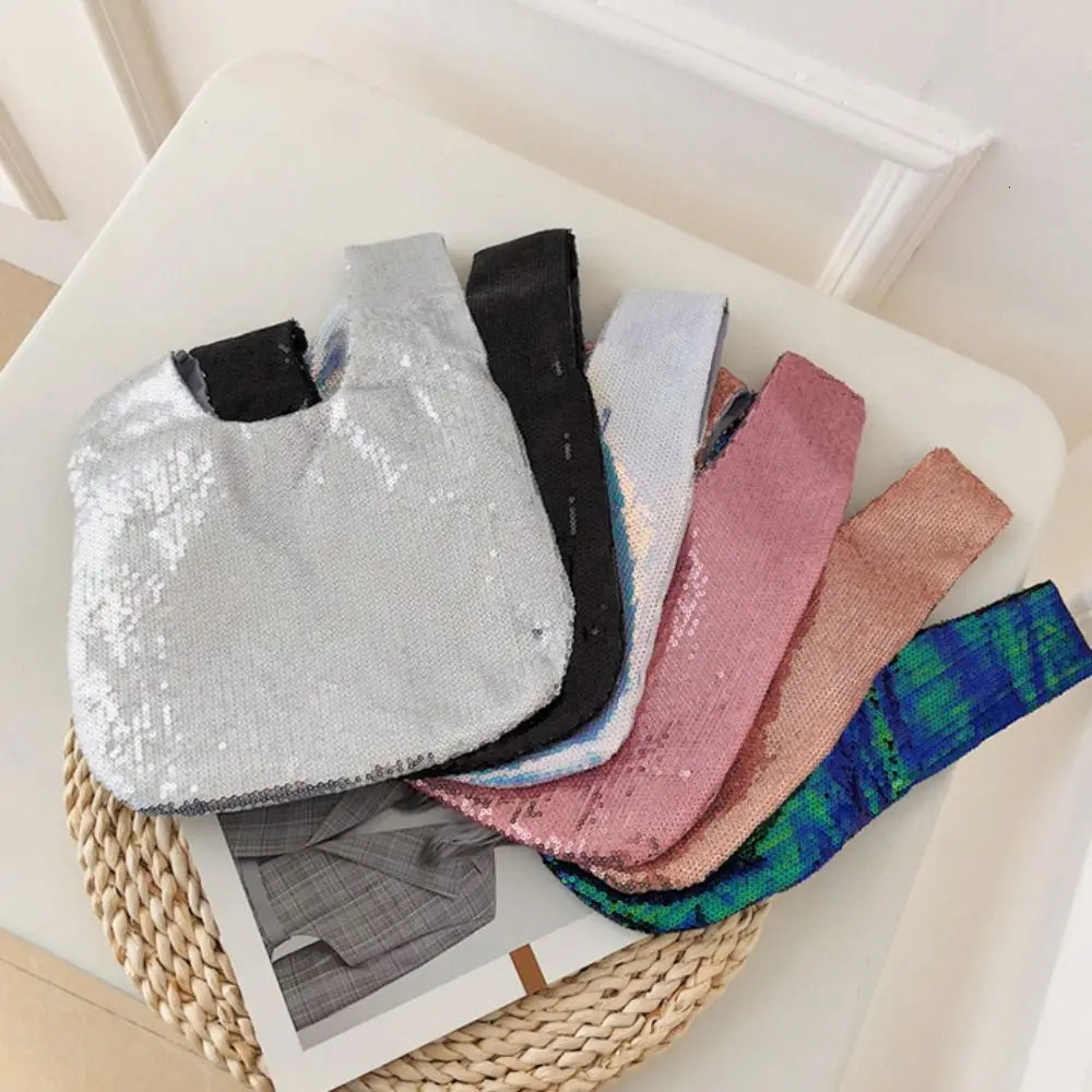 Solid Color Knot Wrist Bag Casual Korean Style Glitter Tote Bucket Year Gift Sequin Handbag Ladies 251018
