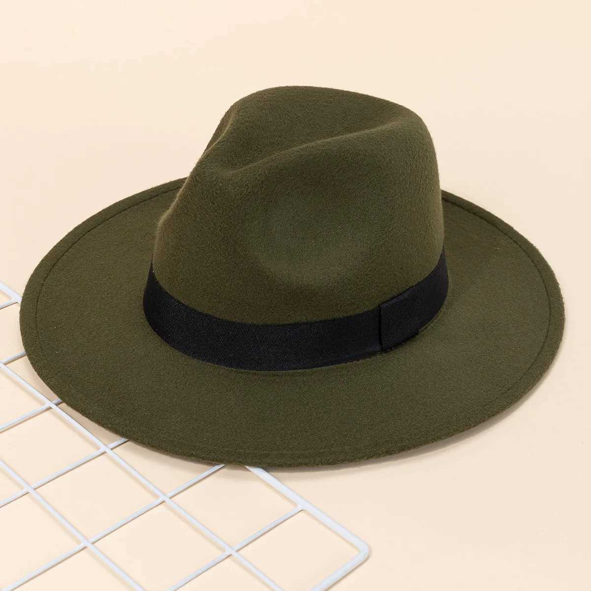 Autumn and winter men and wens new large brimmed hats fashionab woon jazz hats English sty top hatsW251023