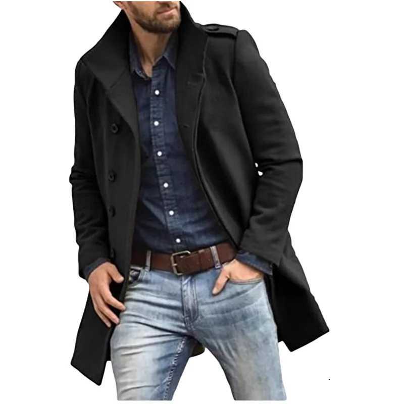 British Jackets Man Long Outerwears Coat Lapel Trench Solid With Mans Clothing And Wool Blends Mens Jackets Coat W251023