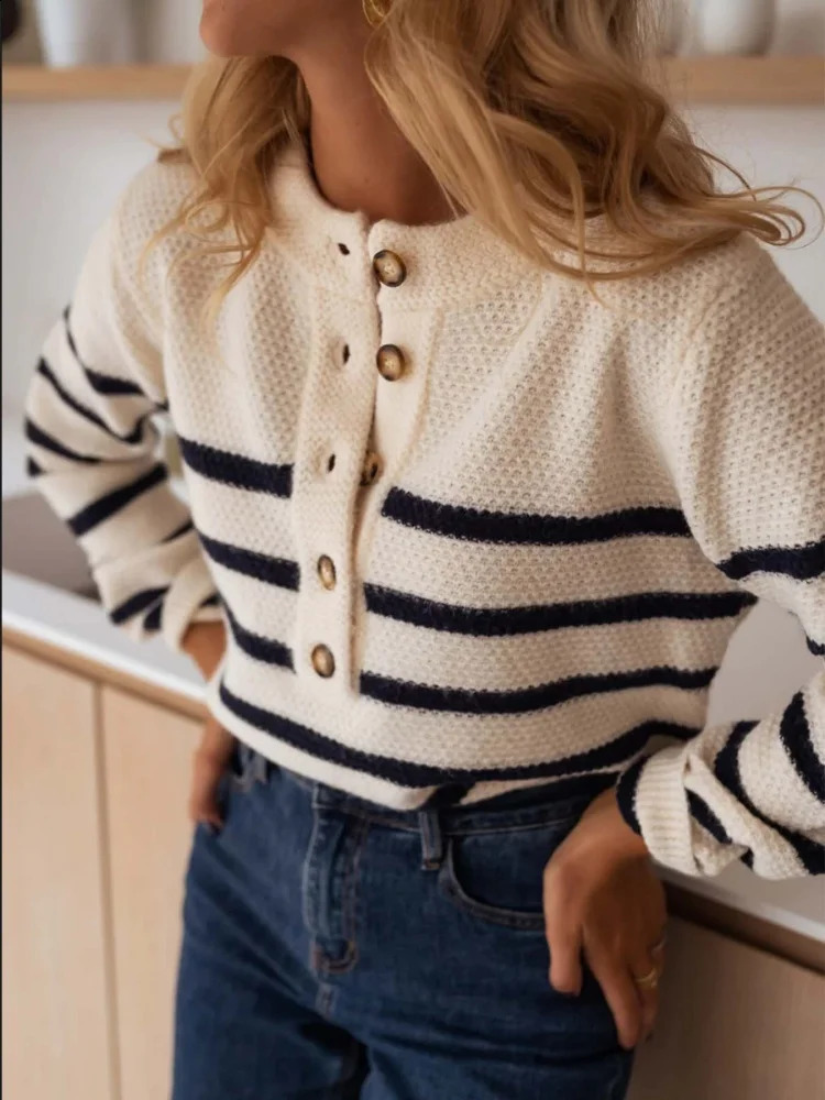 Miyouj Autumn Winter Pullovers Womens Sweater Tops Lady Solid Color Button Oneck Knitted Female Casual Long Sleeve Knitwea 251023