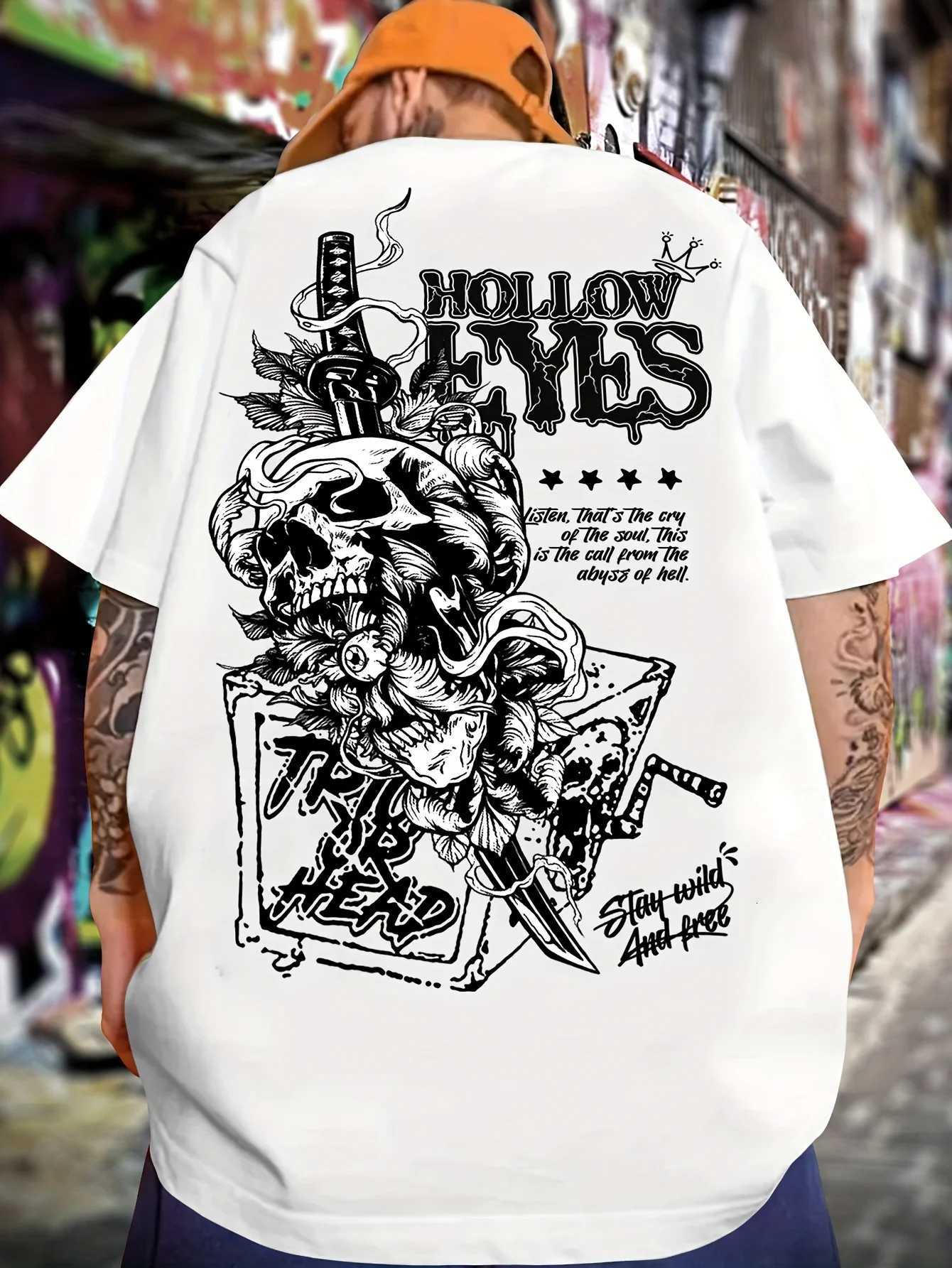 New design mens summer personalized skull letter print comfortable and breathable round neck Tshirt outdoor street style topXJ251023