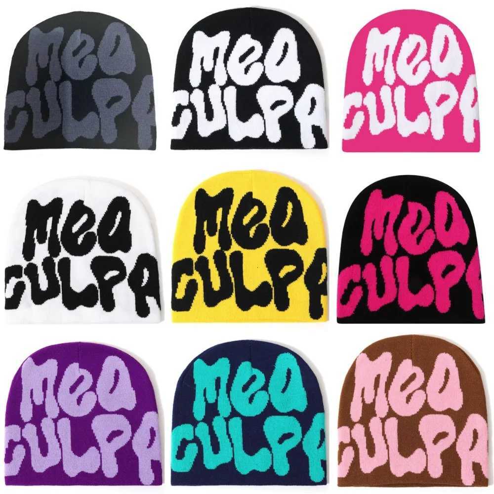 Mea Culpa Beanie Knitted Hat Y2K Mens and Womens Couples Fashion Trend Street Outdoor Cycling Coldproof Warm Skullies HatXJ251023