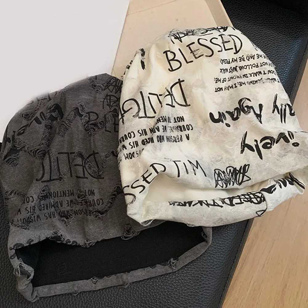 Fashion Hip Hop Letter Print Beanie Hats For Women Men Vintage Thin Bonnet Distressed Cracked Wasteland Style Casual HatsXJ251023