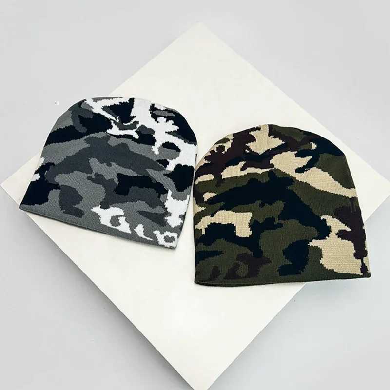 Autumn and Winter New European Style Camouflage Color Block Knitted Hats Warm Versatile Hip Hop Beanies Street Fashion OutdoorXJ251023