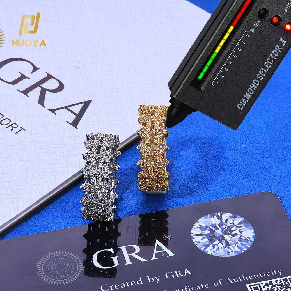 NUOYA New Arrival 8mm Double Row Cross Ring 925 Silver White VVS Moissanite Iced Bling Design Womens Fine Jewelry