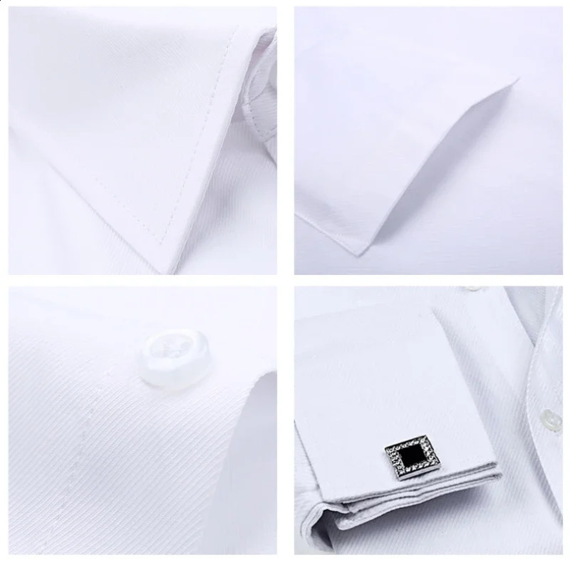 Men French Cuff Dress Shirt Cufflinks White Long Sleeve Casual Buttons Male Shirts Regular Fit Clothes 251021