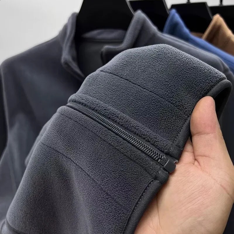 Mens Fleece Pullover for Autumn and Winter Thickened Added Warmth Comfortable Casual Standup Collar Coat 251023