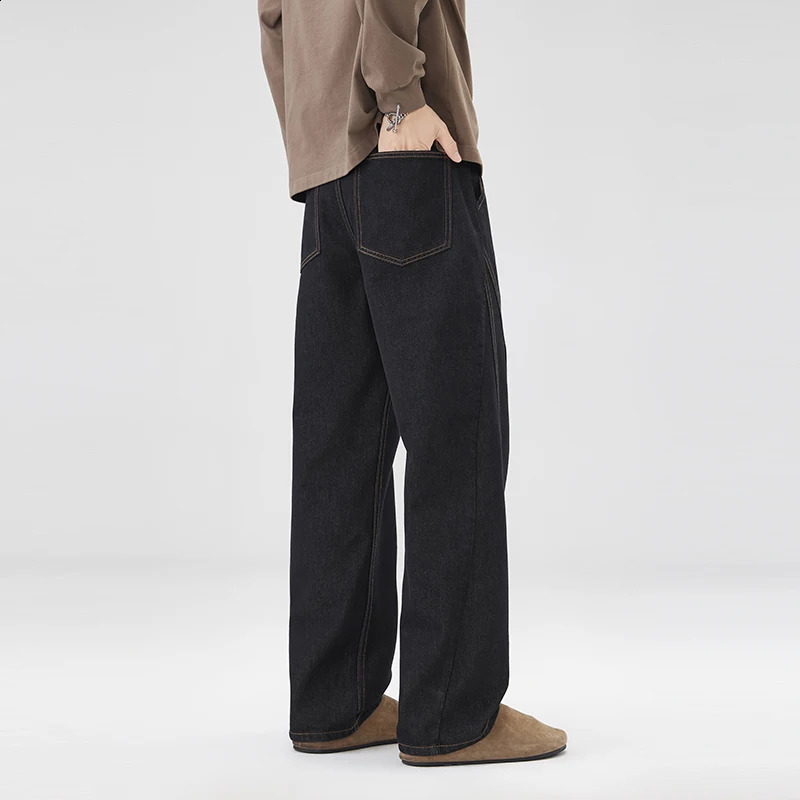 Nstyle Washed Machete Jeans Mens Autumn and Winter Stitching Loose Broad Leg High Street Straight Casual Pants 251018