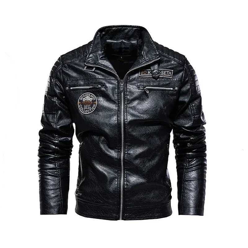 2023 Leather Jacket Men Winter Fleece Motorcycle Faux Leather Jacket Removable Fur Collar Windbreaker Ropa De Hombre Slim Coat W251023