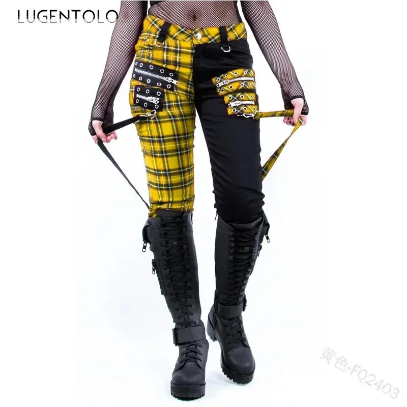 Women Pants Plaid Autumn Trousers Personality Bandage Splice Casual Womens Print Large Size Pencil Clothing 251016