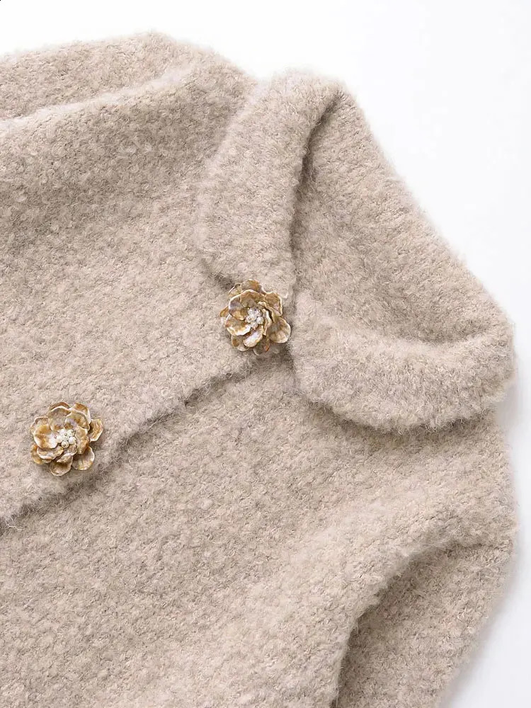 Womens Floral Button Knit Cardigan Sweater Lapel Collar Long Sleeve Chic Outerwear Fashion Top 251022