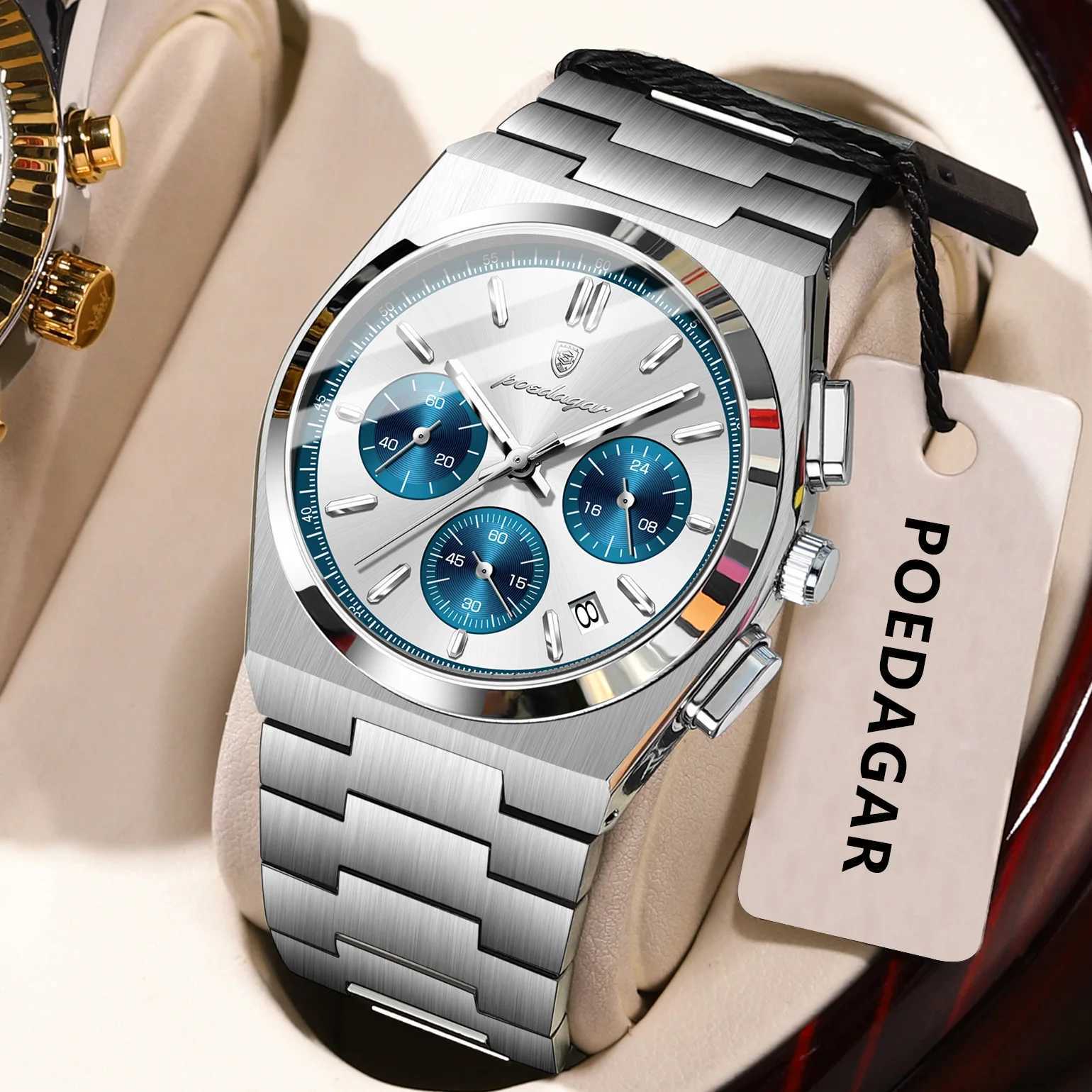 POEDAGAR Luxury Man Watch Chronograph Date Stainless Steel Sport Men Wristwatch Waterproof Luminous Fashion Quartz Mens WatchesL251023
