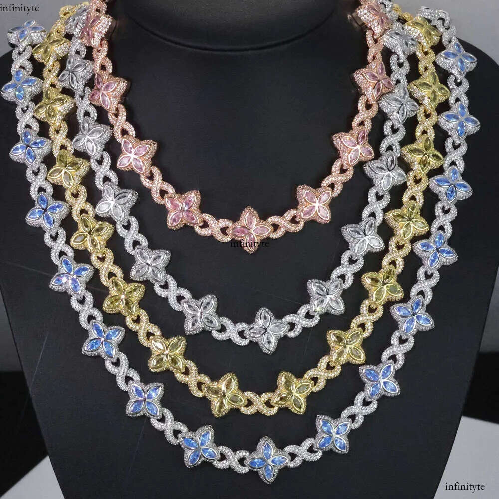 NUOYA Multi-color Vvs Moissanite Necklace Sterling Sier Hip Hop Jewelry Marquise Flower Design Cuban Chain 111