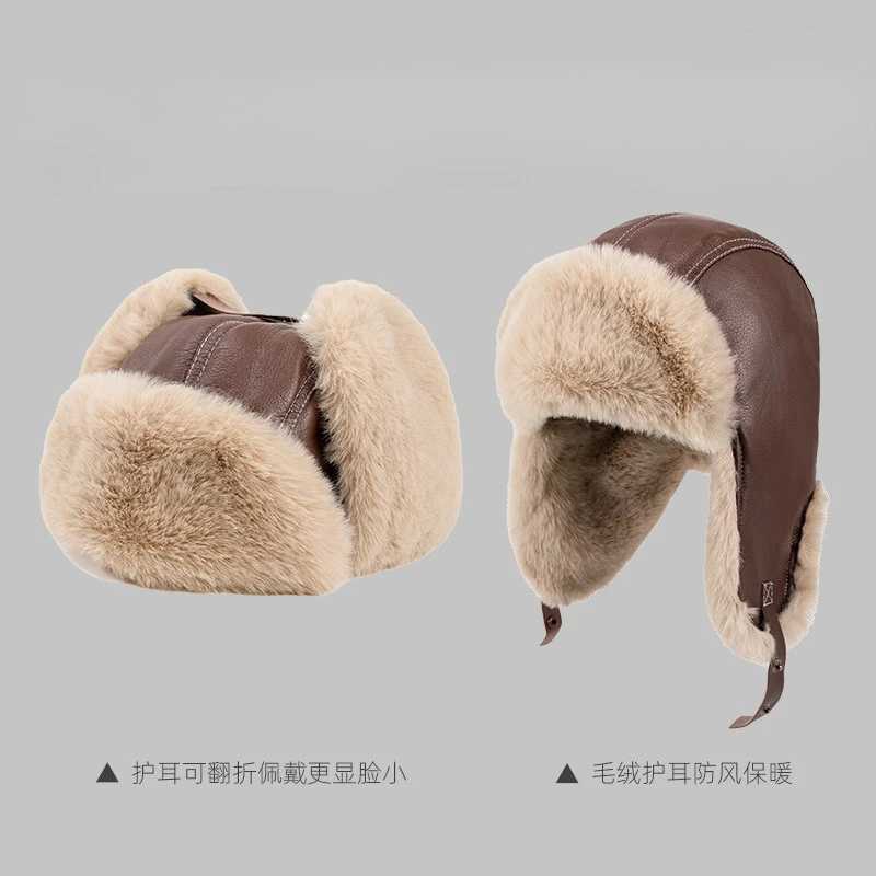 Genuine ather Hat Winter Warm Windproof Thicke Adjustab ot with Ear Flaps Cold Weather Riding SnowW251023